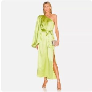 NWT SELMACILEK Silk One Sleeve Silk Dress in Green